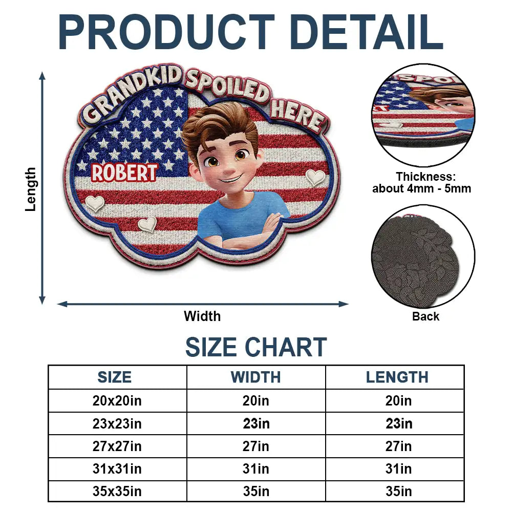 Gift For Grandma, Gift For Grandpa, Gift For Grandparents, Happy - Faux Embroidery Effect Star & Stripes Grandkids Spoiled Here - Personalized Custom Shaped Doormat