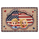 Gift For Grandma,Gift For Grandpa,Gift For Grandparents,Happy - Faux Embroidery Effect Star & Stripes Grandkids Spoiled Here - Personalized Doormat
