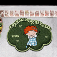 Gift For Grandma,Gift For Grandpa,Grandpa - Grandkids,Grandma - Grandkids,Gift For Women,Gift For Men,Happy,Stick Figure,Pet Lovers - Faux Embroidery Effect Stick Figures Grandkids Spoiled Here - Personalized Custom Shaped Doormat