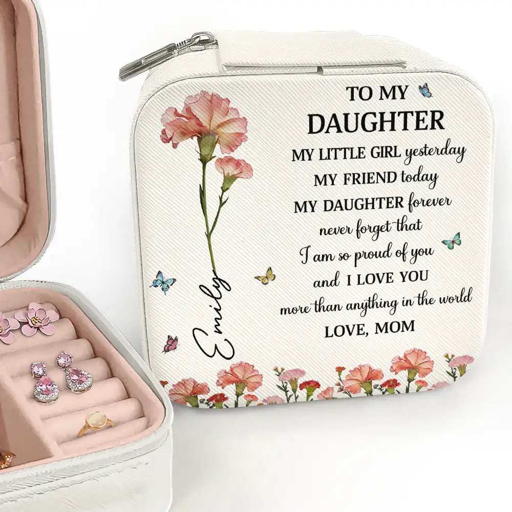 Faux Pressed Birth Flower My Daughter Forever - Personalized Jewelry Box
