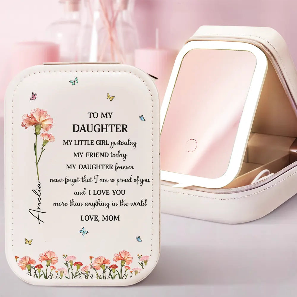 Faux Pressed Birth Flower My Daughter Forever - Personalized Makeup Box With LED Mirror