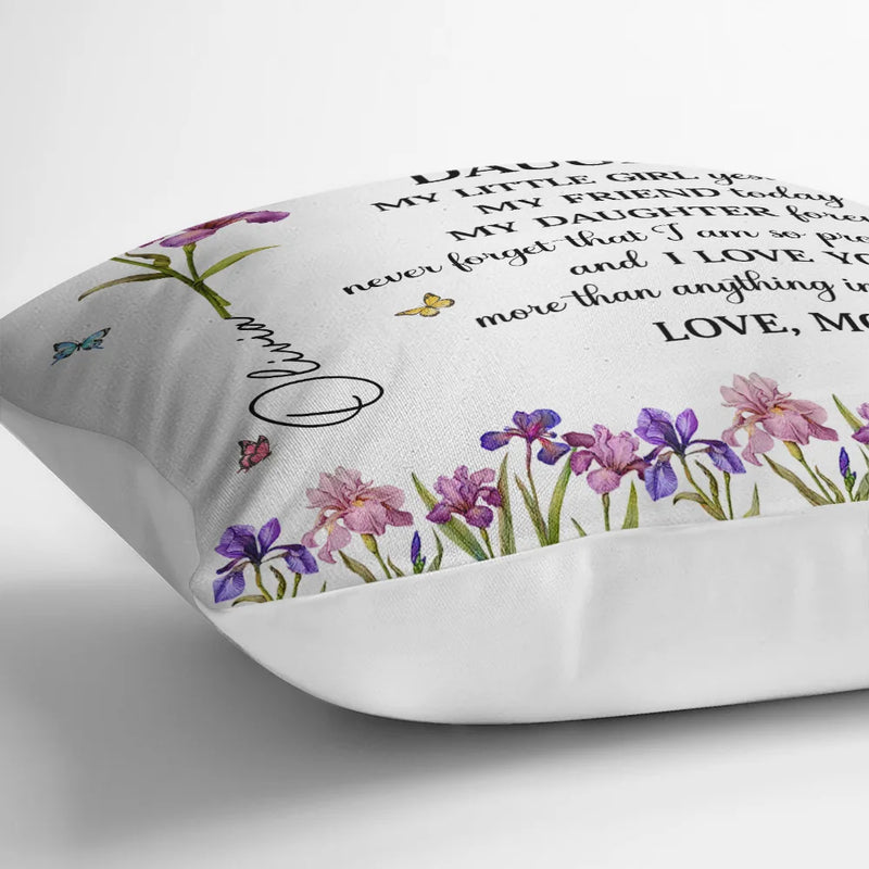 Gift For Daughter,Gift For Women,Happy,Gift For Grandkids - Faux Pressed Birth Flower My Daughter Forever - Personalized Pillow
