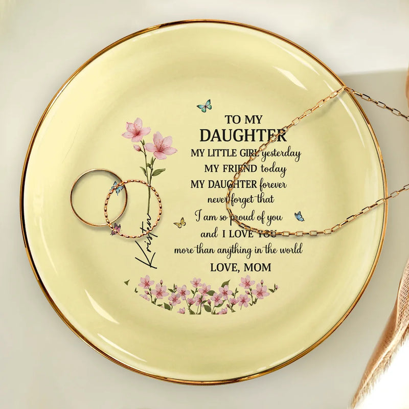 Gift For Daughter,Gift For Women,Happy,Gift For Grandkids - Faux Pressed Birth Flower My Daughter Forever - Personalized Ring Dish