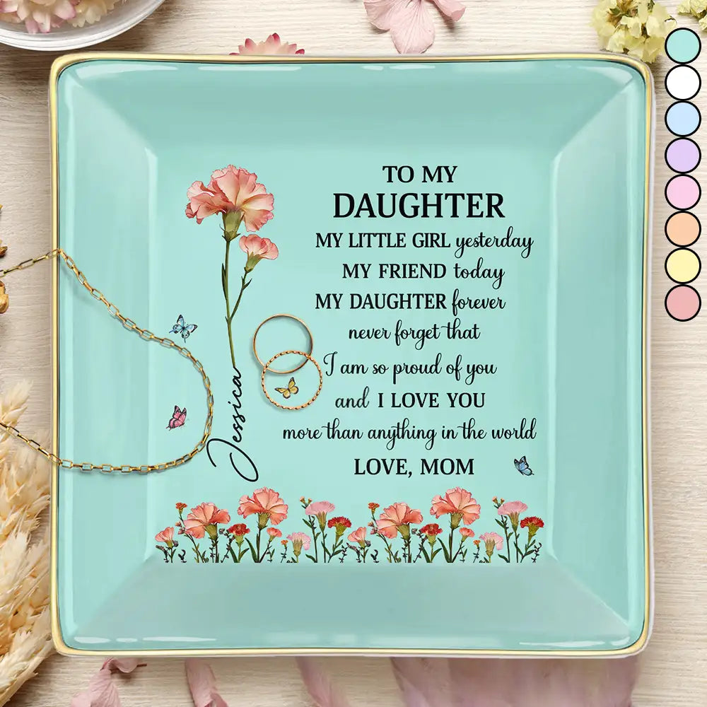 Faux Pressed Birth Flower My Daughter Forever - Personalized Ring Dish