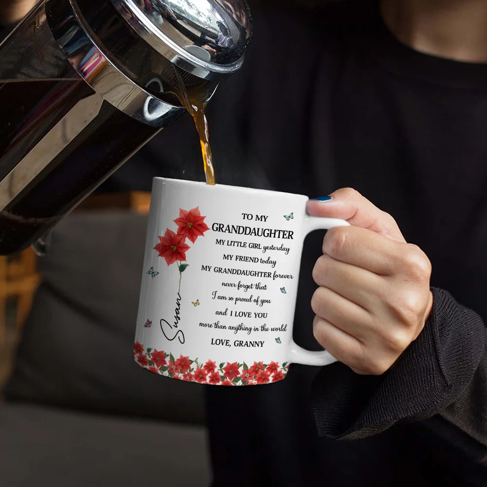 Gift For Daughter, Gift For Women, Happy, Gift For Grandkids - Faux Pressed Birth Flower My Daughter Forever - Personalized White Edge-to-Edge Mug