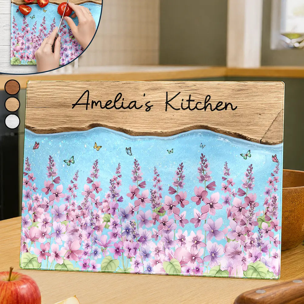 Faux Wooden Resin Birth Flower Mom Grandma Kitchen - Personalized Cutting Board