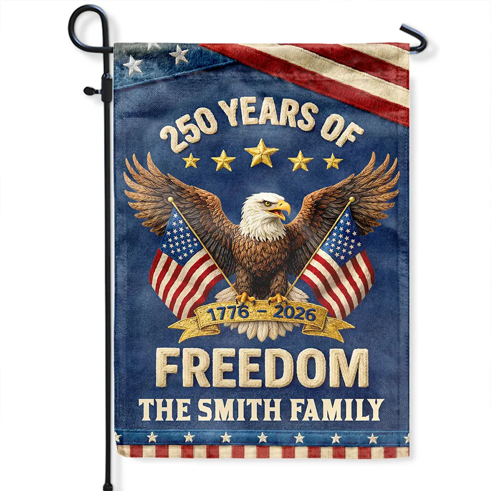 Faux Puff Embroidery Effect Patriotic Eagle 250 Years Of Freedom - Personalized Flag