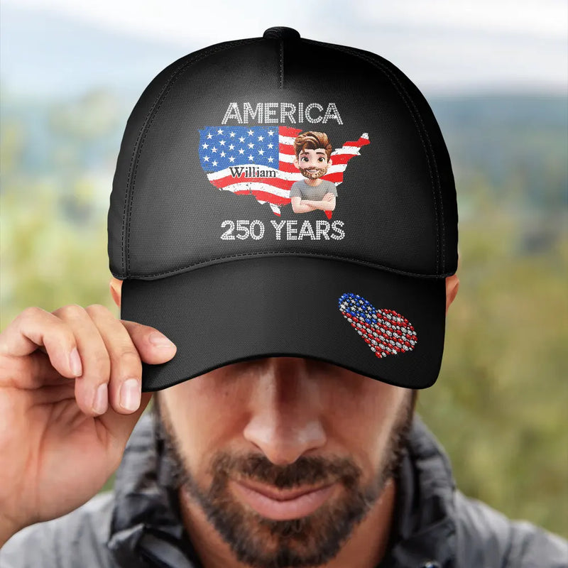Independence Day,America 250th,Gift For Yourself,Gift For Men,Gift For Women,Happy - Faux Rhinestone America 250 Years - Personalized Classic Cap