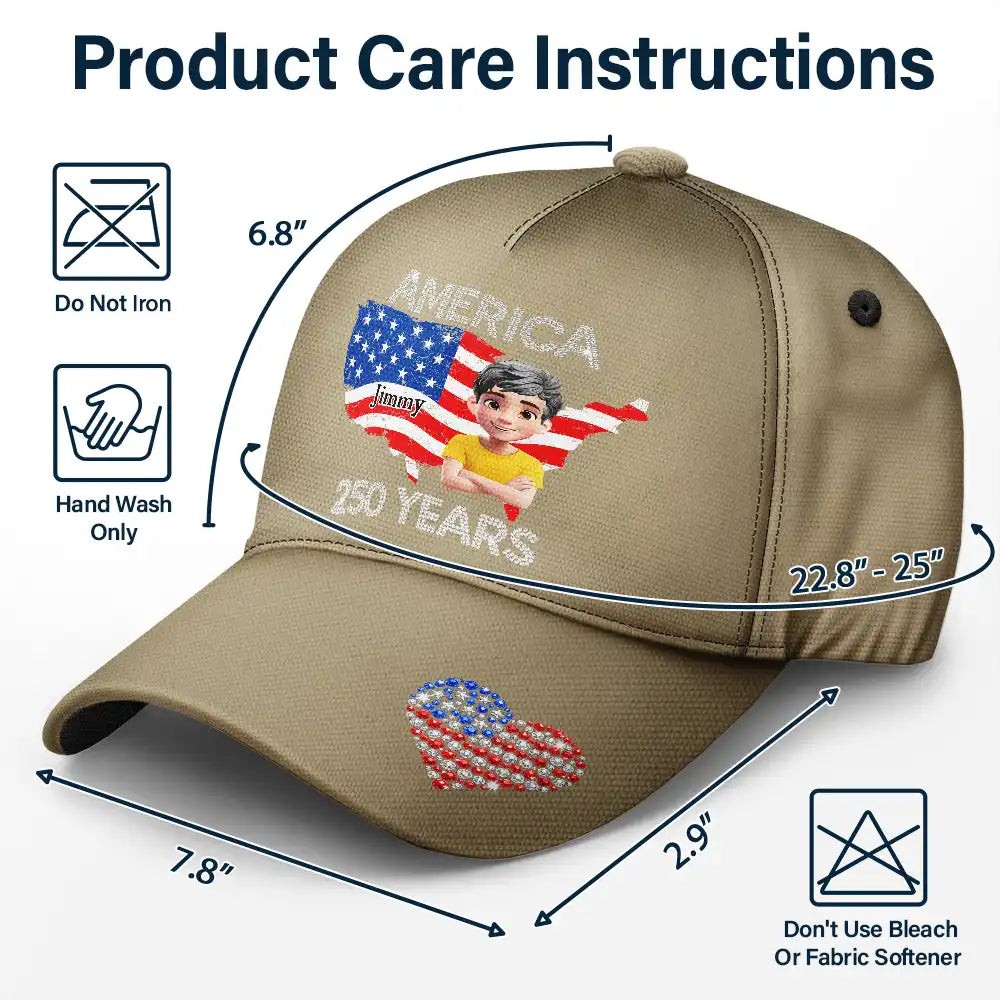 Independence Day,America 250th,Gift For Yourself,Gift For Men,Gift For Women,Happy - Faux Rhinestone America 250 Years - Personalized Classic Cap