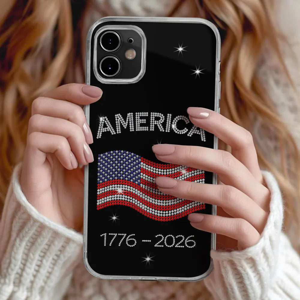 Gift For Yourself,Gift For Women,Gift For Men,No Custom,America 250th,Independence Day,Happy - Faux Rhinestone Effect USA Stars And Stripes - Clear Phone Case