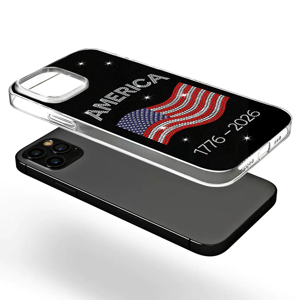 Gift For Yourself,Gift For Women,Gift For Men,No Custom,America 250th,Independence Day,Happy - Faux Rhinestone Effect USA Stars And Stripes - Clear Phone Case