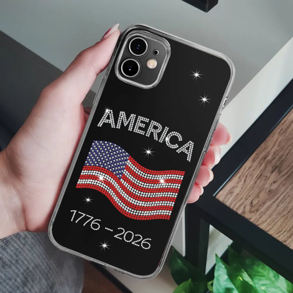 Gift For Yourself,Gift For Women,Gift For Men,No Custom,America 250th,Independence Day,Happy - Faux Rhinestone Effect USA Stars And Stripes - Clear Phone Case