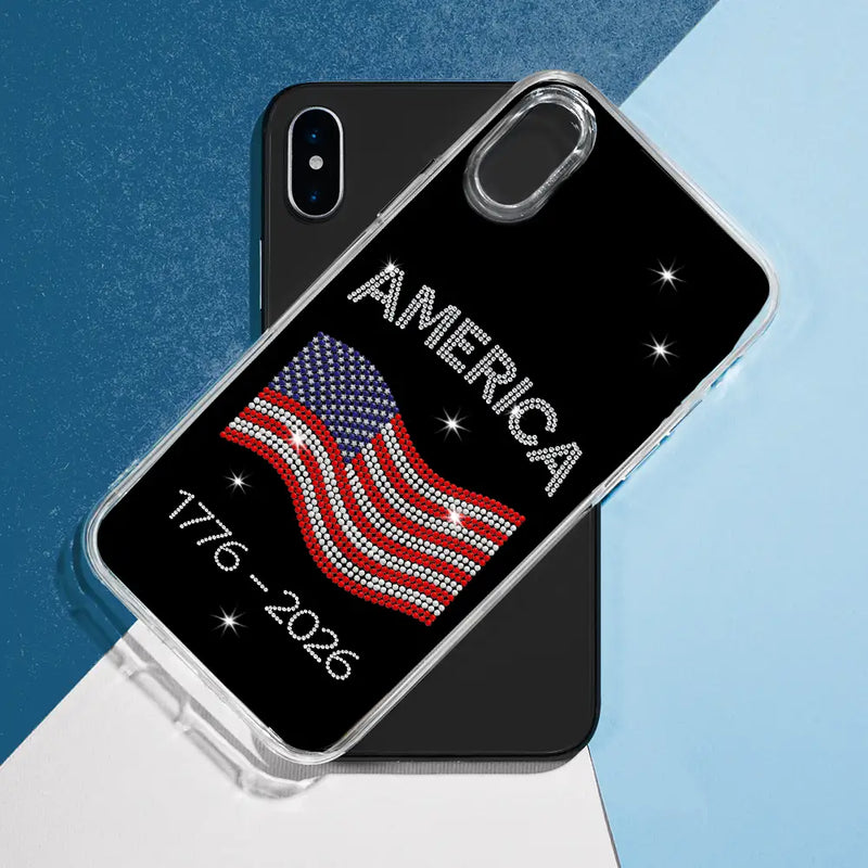 Gift For Yourself,Gift For Women,Gift For Men,No Custom,America 250th,Independence Day,Happy - Faux Rhinestone Effect USA Stars And Stripes - Clear Phone Case