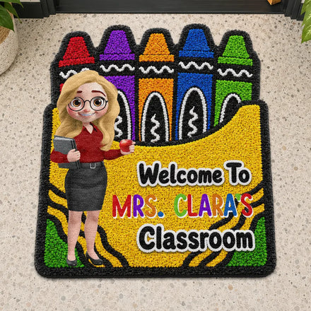 Faux Yarn Pattern Crayon Box Welcome To Classroom - Personalized Custom Shaped Doormat