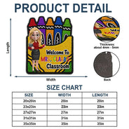 Top Market, Teacher, Inspirational, Back To School, Vector, Alternating Color Text - Faux Yarn Pattern Crayon Box Welcome To Classroom - Personalized Custom Shaped Doormat