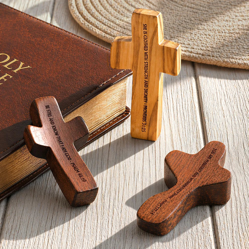 Gift For Yourself, Devoted, Custom Text - Favorite Bible Verse - Personalized Wooden Pocket Prayer Cross