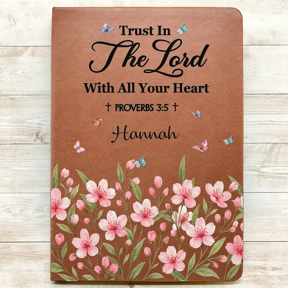 Christian,Gift For Yourself - Favorite Bible Verse With Birth Month Flower - Personalized Leather Journal