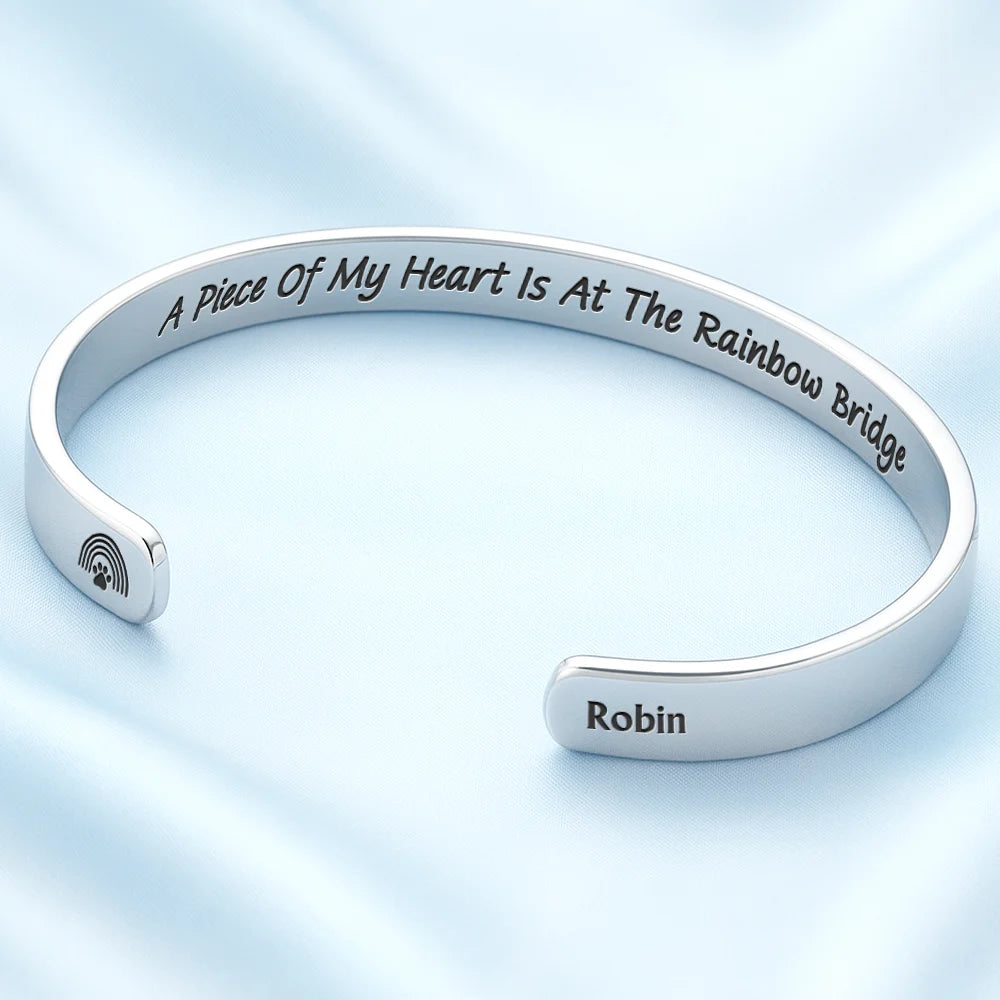 Gift For Women,Gift For Men,Gift For Yourself,Memorial,Pet Lovers,Pet Mom,Pet Dad,Dog Lovers,Dog Mom,Dog Dad,Cat Lovers,Cat Mom,Cat Dad,Sad - Favorite Hello Hardest Goodbye - Personalized Bangle Bracelet Cuff