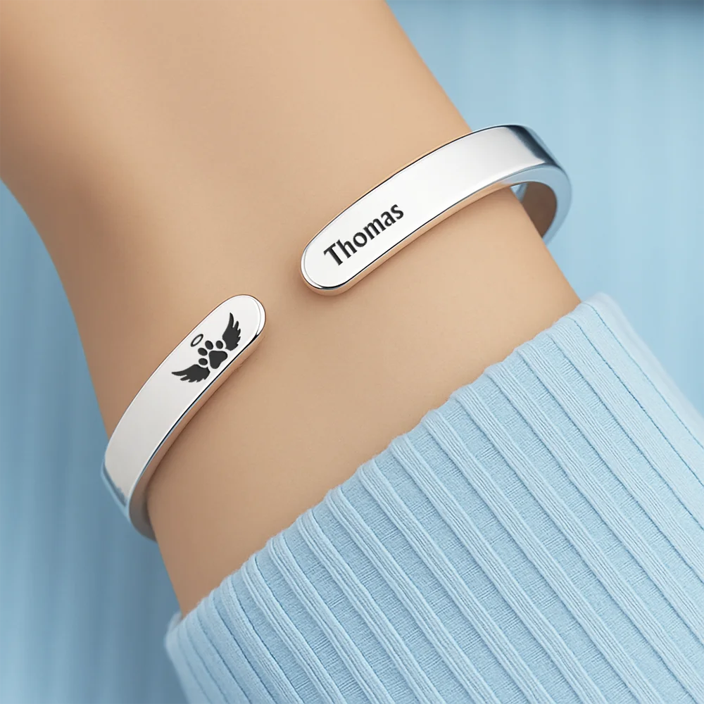 Gift For Women,Gift For Men,Gift For Yourself,Memorial,Pet Lovers,Pet Mom,Pet Dad,Dog Lovers,Dog Mom,Dog Dad,Cat Lovers,Cat Mom,Cat Dad,Sad - Favorite Hello Hardest Goodbye - Personalized Bangle Bracelet Cuff