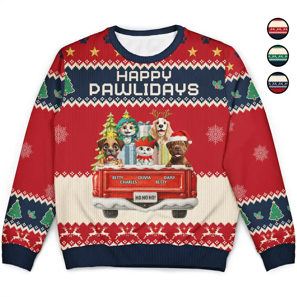 Dog Lovers,Christmas,Funny,Pet Lovers - Feliz Navidog Truck Red - Personalized Unisex Ugly Sweater