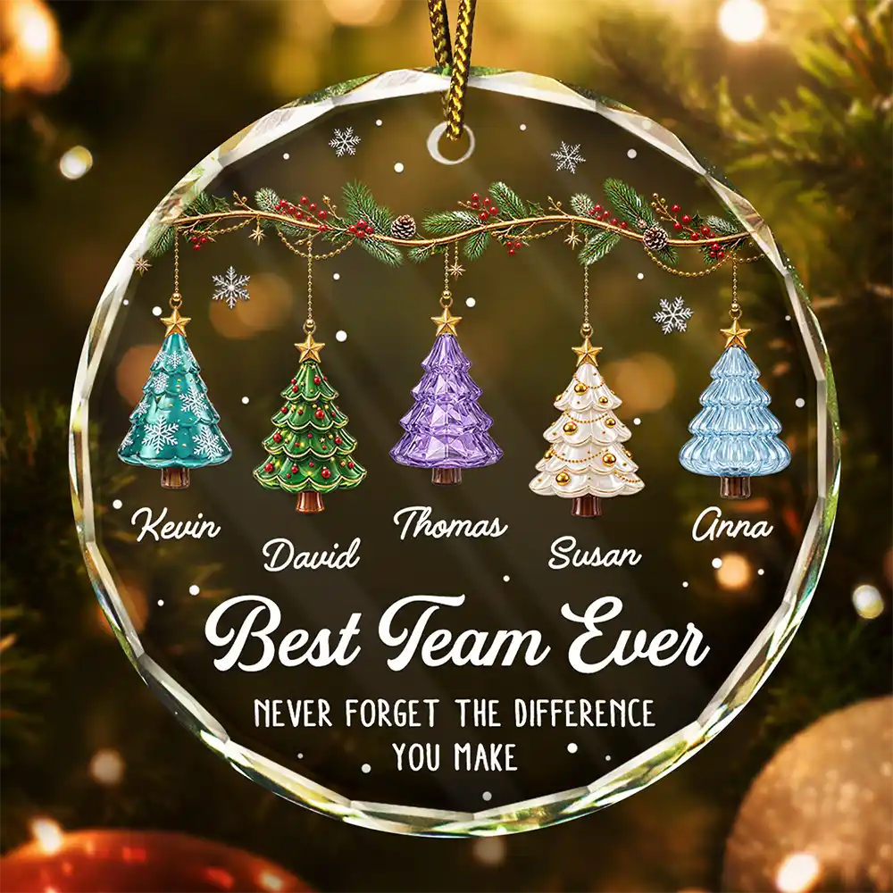 Gift For Colleagues,Christmas,Icon,Happy - Festive 3D Effect Christmas Trees Best Team Ever - Personalized Glass Ornament