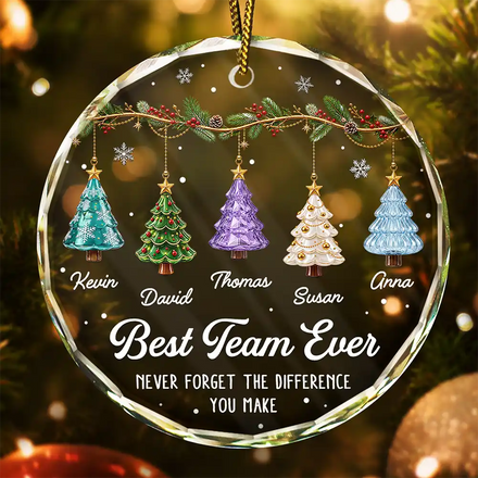 Festive 3D Effect Christmas Trees Best Team Ever - Personalized Glass Ornament