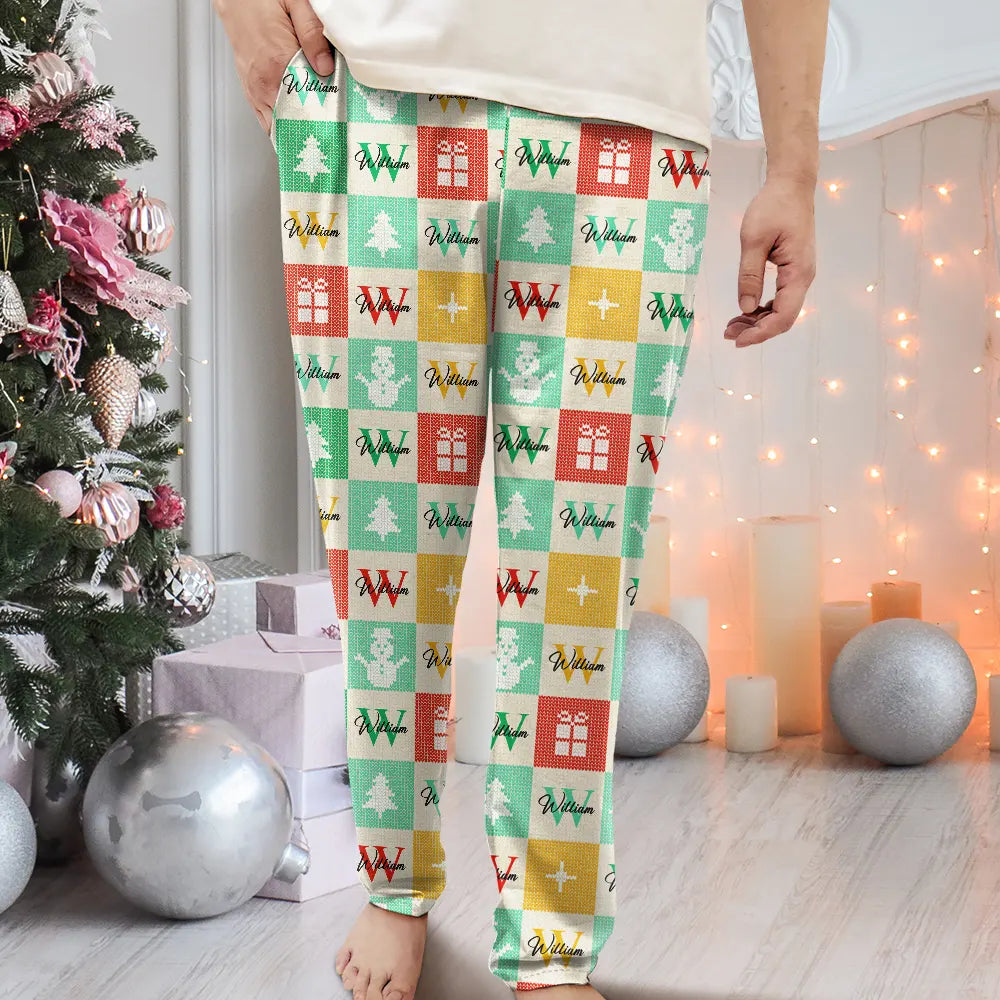 Christmas,Gift For Yourself,Non-Eng - Festive Patchwork With Letters - Personalized Pajama Pants