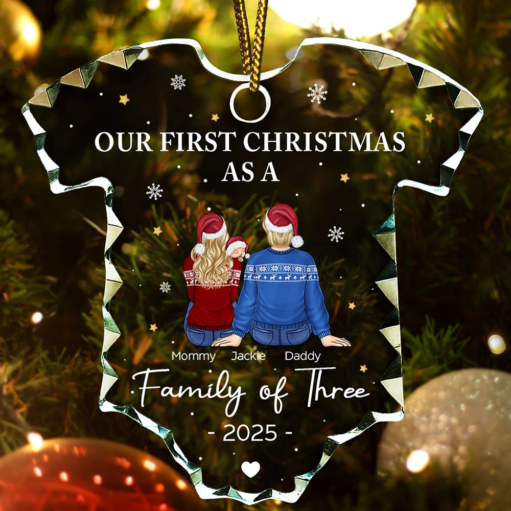 First Christmas As A Family - Personalized Onesie Shaped Glass Ornament