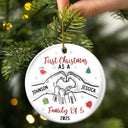 First Christmas As A Family As Three - 3D Inflated Effect Printed Ornament, Personalized Circle Ceramic Ornament