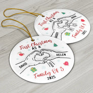 First Christmas As A Family As Three - 3D Inflated Effect Printed Ornament, Personalized Circle Ceramic Ornament