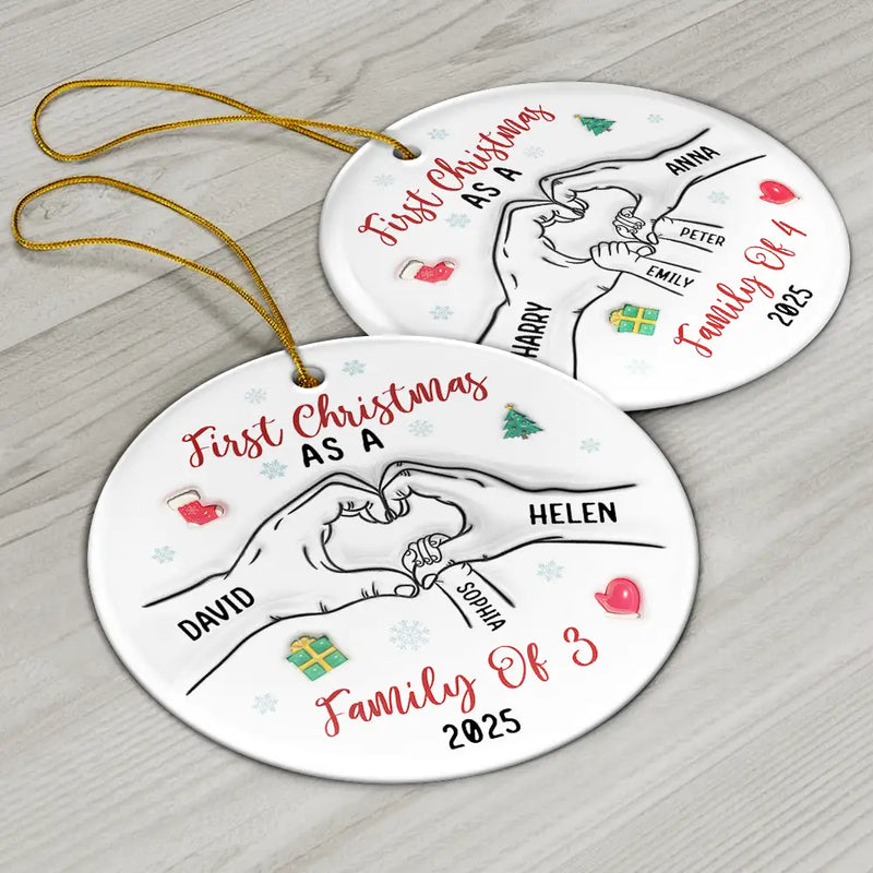 First Christmas As A Family As Three - 3D Inflated Effect Printed Ornament, Personalized Circle Ceramic Ornament
