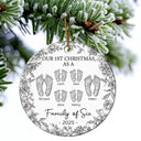 Christmas, Family, Dog Lovers, Cat Lovers, Pet Lovers, Parents, Happy - First Christmas As A Family Of Four Toile Footprints - Personalized Circle Ceramic Ornament