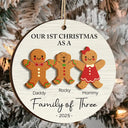 First Christmas As A Family Of Three Gingerbread - Personalized 2-Layered Wooden Ornament