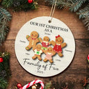 First Christmas As A Family Of Three Gingerbread - Personalized 2-Layered Wooden Ornament