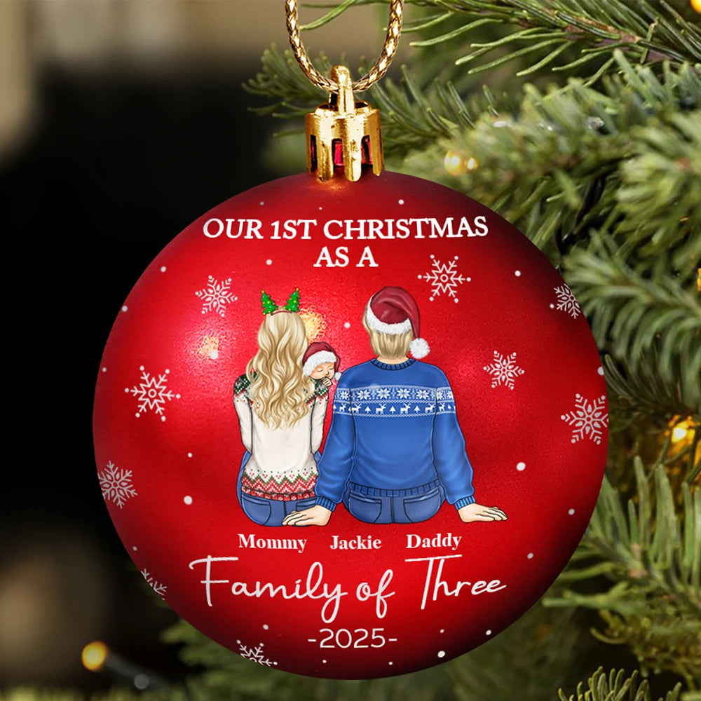 First Christmas As A Family Of Three New Parents - Personalized Ball Ornament