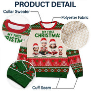 Christmas,Family,New baby,Happy - First Christmas As Family - Personalized Unisex Ugly Sweater