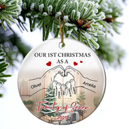 Love,Family,Christmas - First Christmas As Family As - Personalized Circle Ceramic Ornament