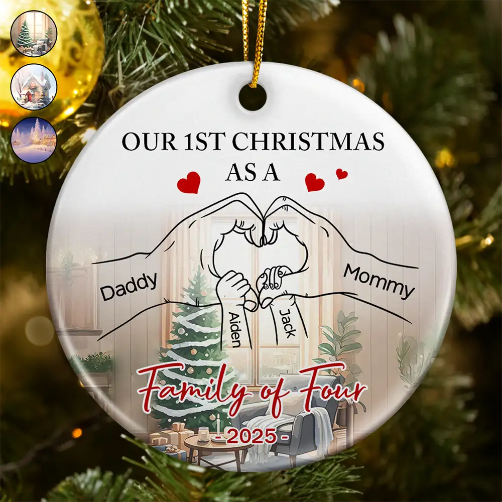 First Christmas As Family As - Personalized Circle Ceramic Ornament