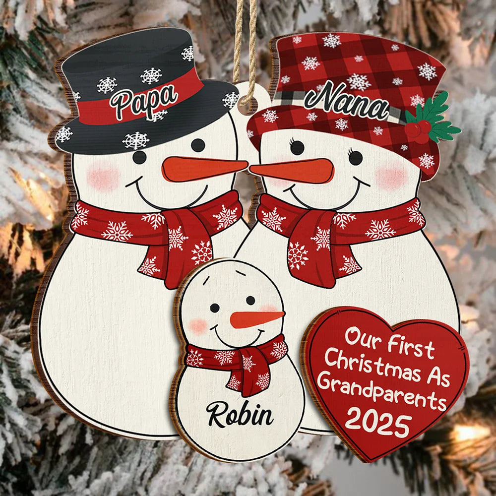 First Christmas As Grandparents Snowman - Personalized 2-Layered Wooden Ornament