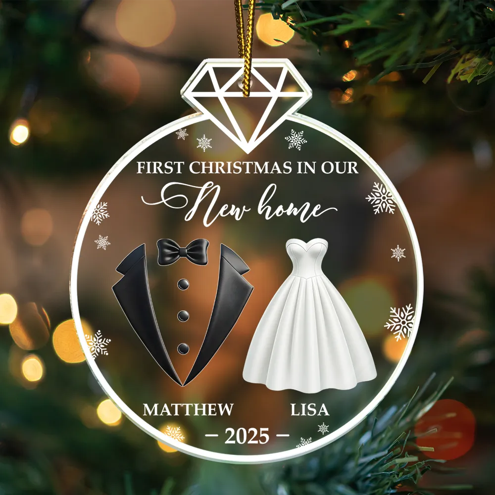 Christmas,Gift For Couples,Gift For Husband,Gift For Wife,Gift For Boyfriend,Gift For Girlfriend,Love - First Christmas As Married Bride Groom Couples - Personalized Custom Shaped Acrylic Ornament