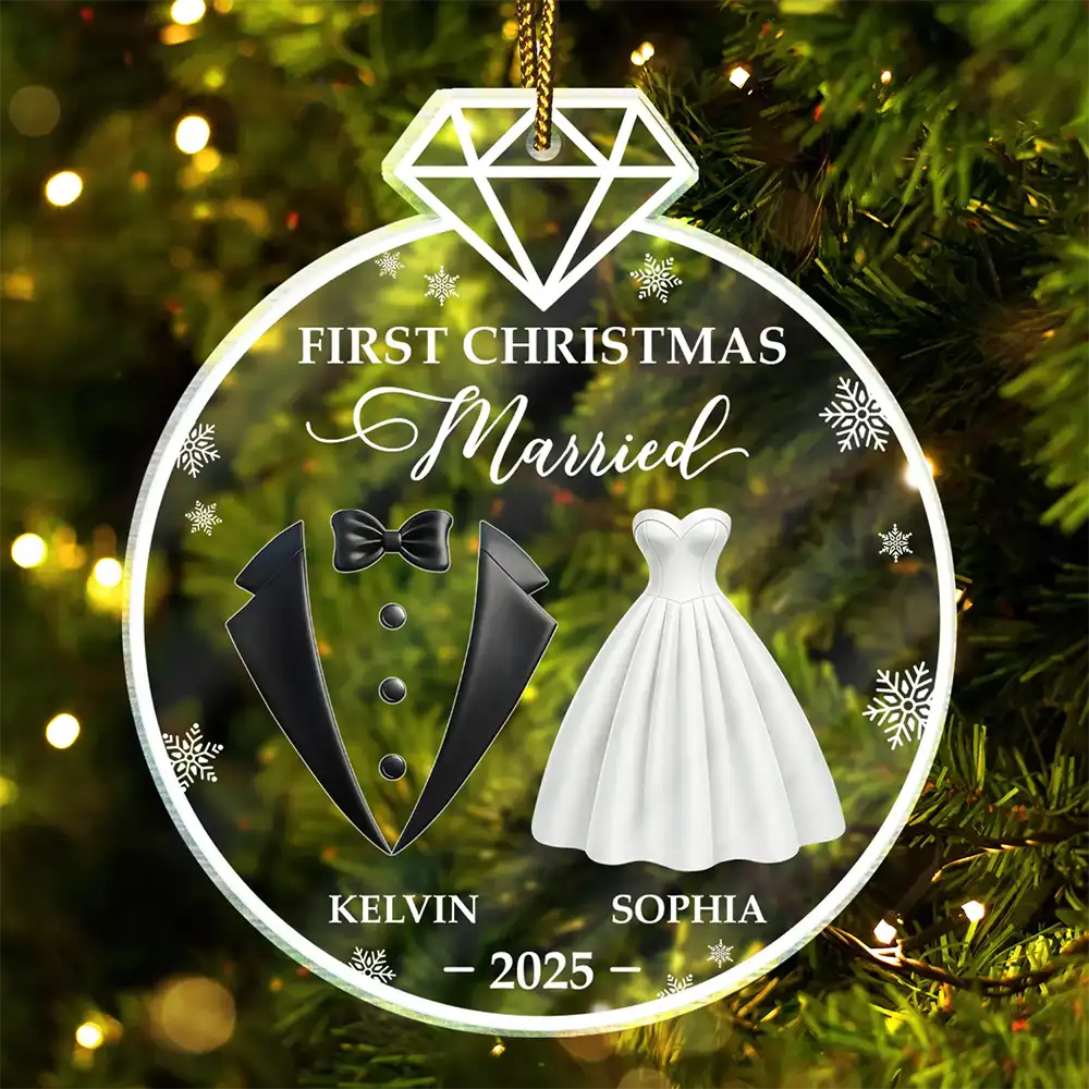 First Christmas As Married Bride Groom Couples - Personalized Custom Shaped Acrylic Ornament