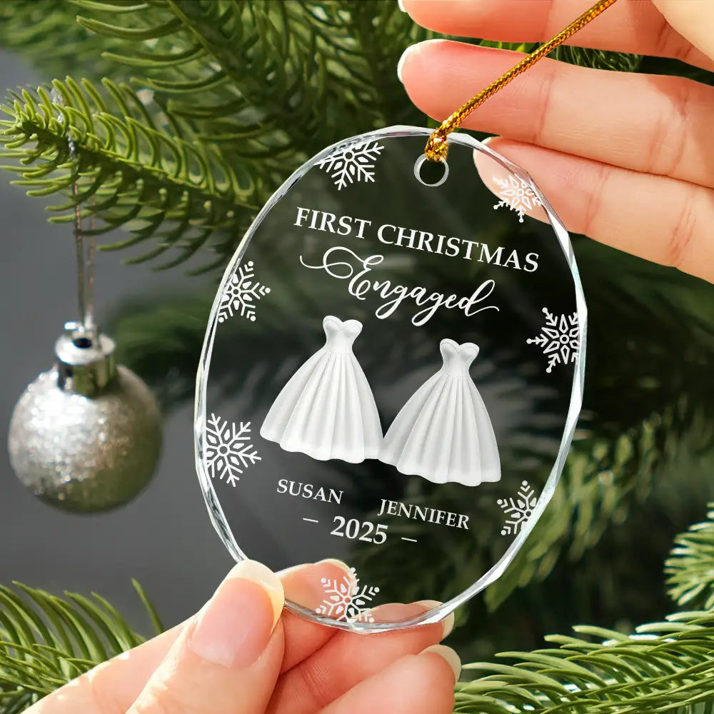 Christmas,Gift For Couples,Gift For Husband,Gift For Wife,Gift For Boyfriend,Gift For Girlfriend,Love - First Christmas As Married Couples - Personalized Oval Glass Ornament