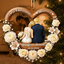 Christmas,Married Couple,Romantic,Gift For Couples,Icon - First Christmas As Mr. & Mrs. Couple Backside - Personalized Custom Shaped Wooden Ornament