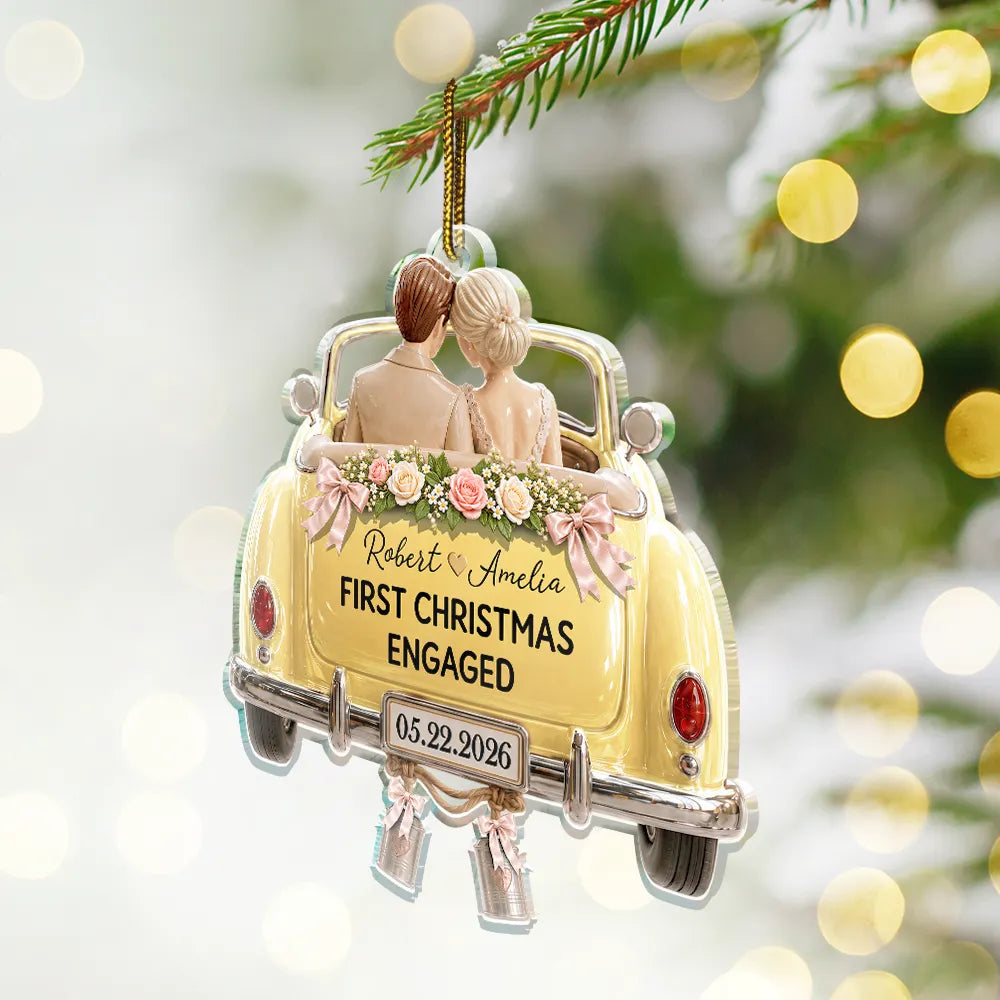Christmas,Married Couple,Romantic,Gift For Couples,Vector - First Christmas As Mr. & Mrs. Wedding Car - Personalized Custom Shaped Acrylic Ornament
