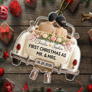 Christmas,Married Couple,Romantic,Gift For Couples,Vector - First Christmas As Mr. & Mrs. Wedding Car - Personalized Custom Shaped Acrylic Ornament