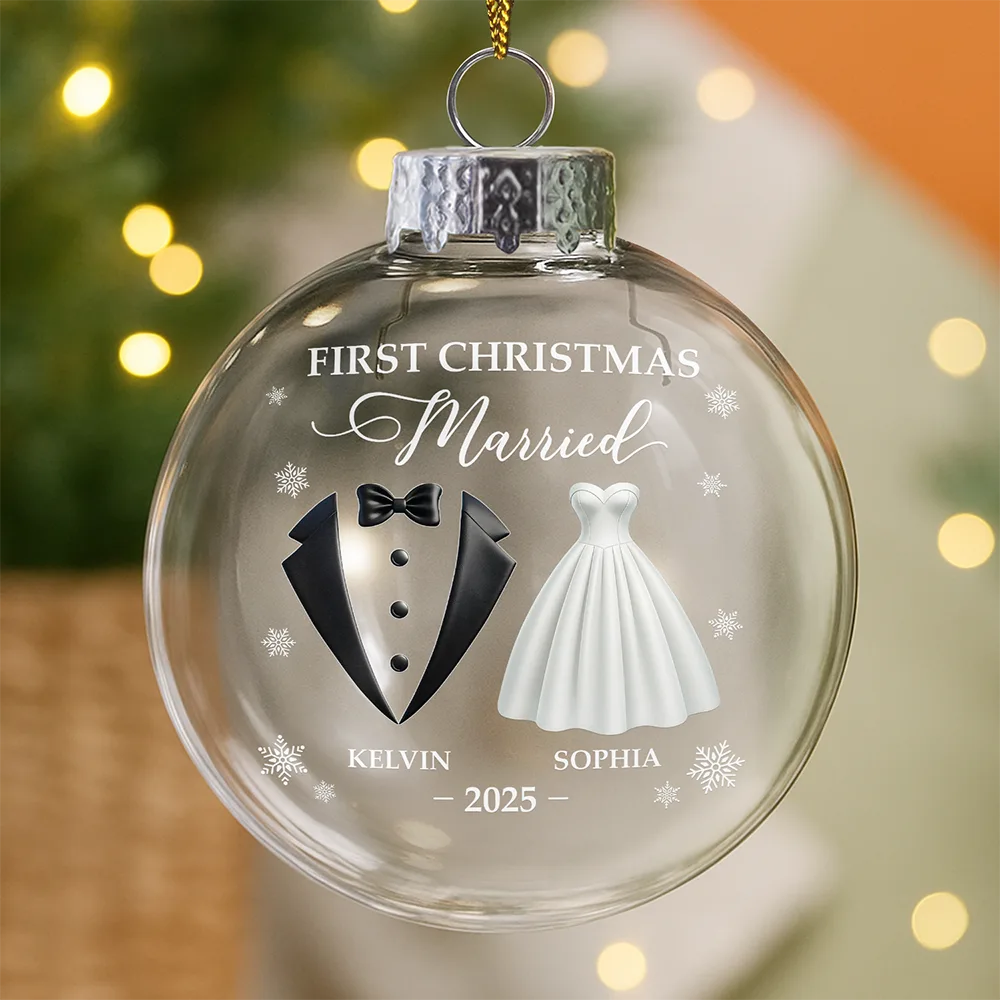 First Christmas As Mr & Mrs - Personalized Glass Bauble Ornament