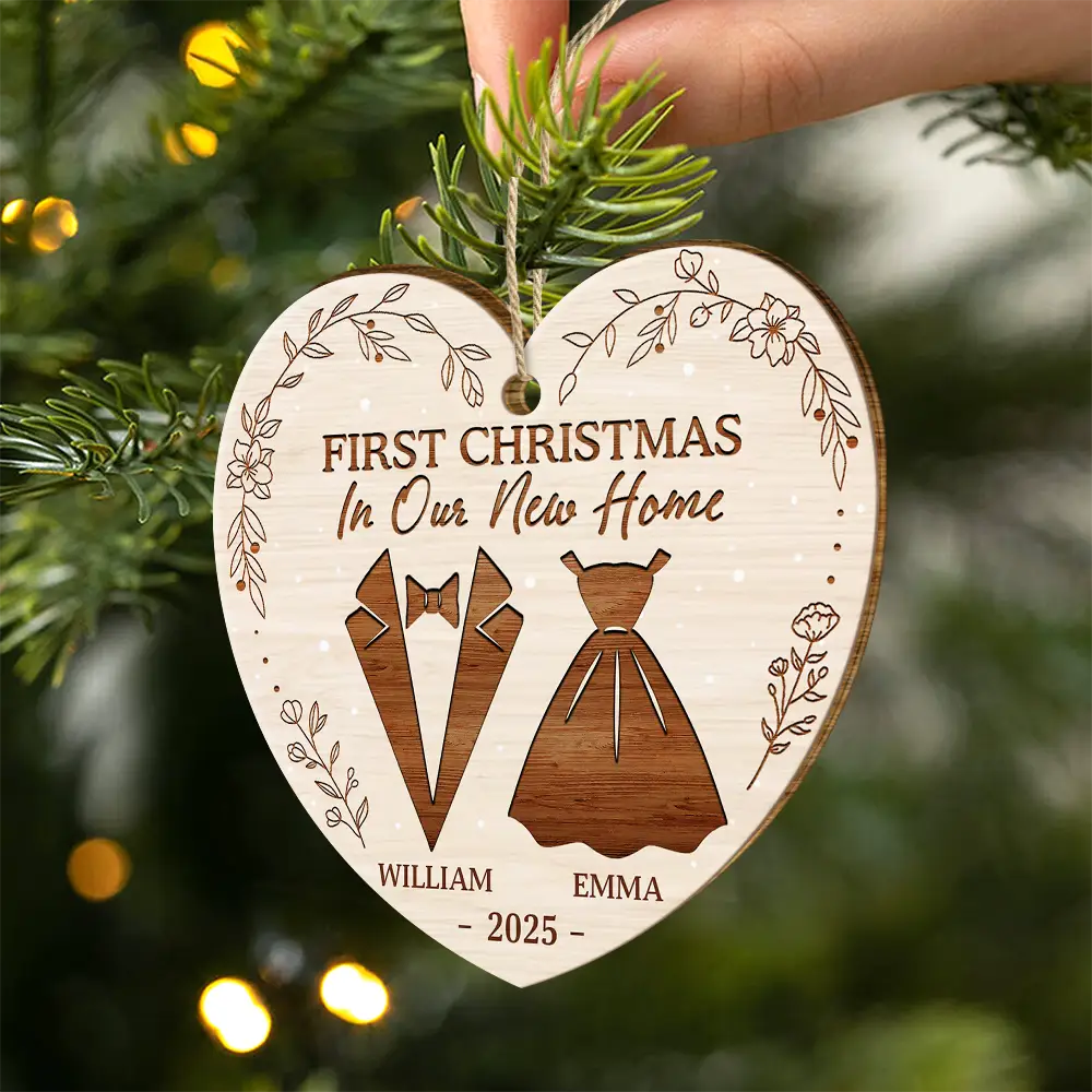 Christmas, Gift For Couples, Engaged, Wedding, Married , Love, Wedding Anniversary - First Christmas As Mr & Mrs Wedding Couples - Personalized Custom Shaped Wooden Ornament