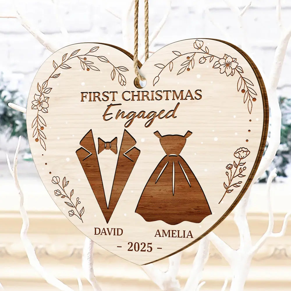 Christmas, Gift For Couples, Engaged, Wedding, Married , Love, Wedding Anniversary - First Christmas As Mr & Mrs Wedding Couples - Personalized Custom Shaped Wooden Ornament