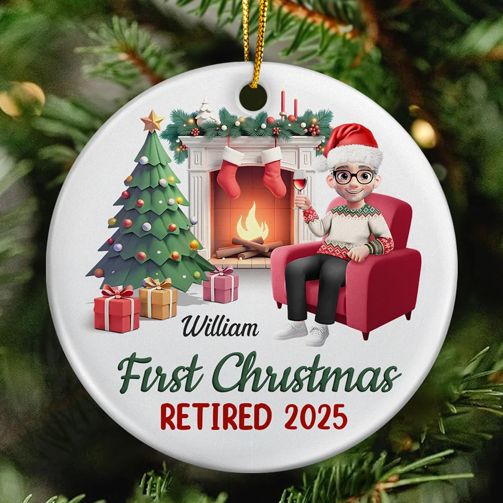 First Christmas Retired - Personalized Circle Ceramic Ornament
