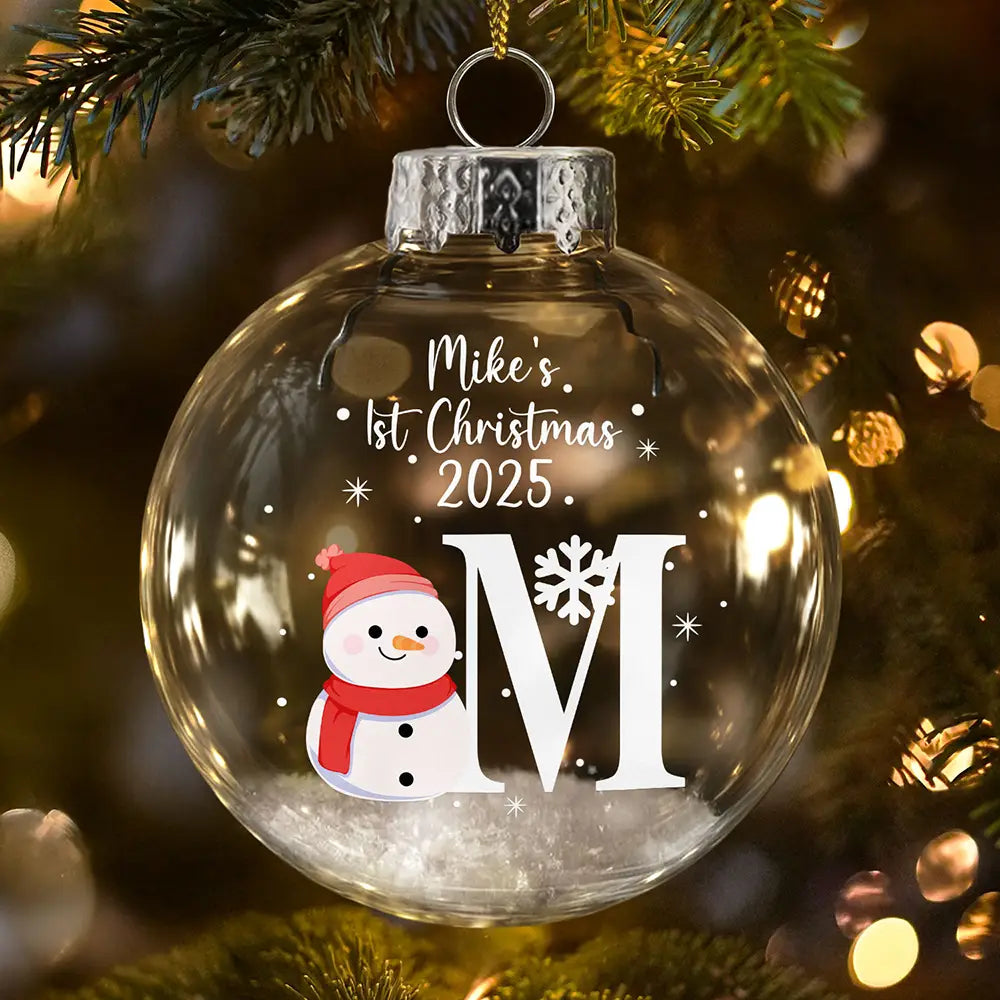 First Christmas Snowman - Personalized Glass Bauble Ornament
